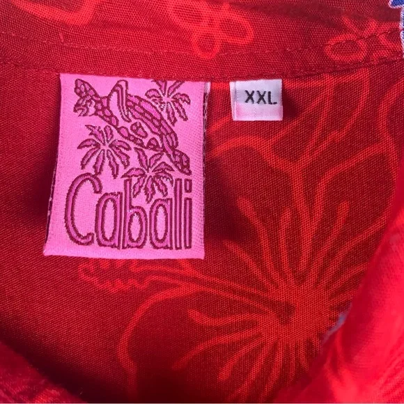 Cabali Men Hawaiian Shirt Red XXL Hibiscus Floral Cruise Tropical Short Sleeves - Picture 2 of 4